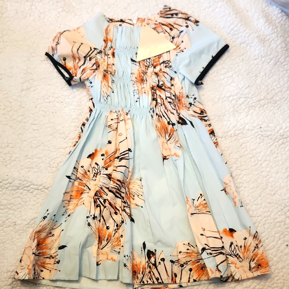 Alitsa Floral Kids Dress in Blue and Orange